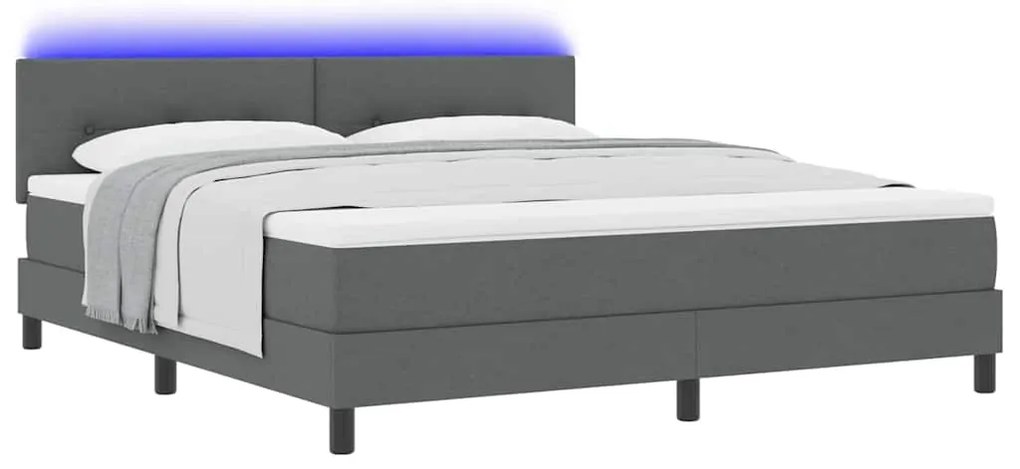 Cama Box Spring com Colchão e LED Cinza Escuro 180x200 cm Tecido