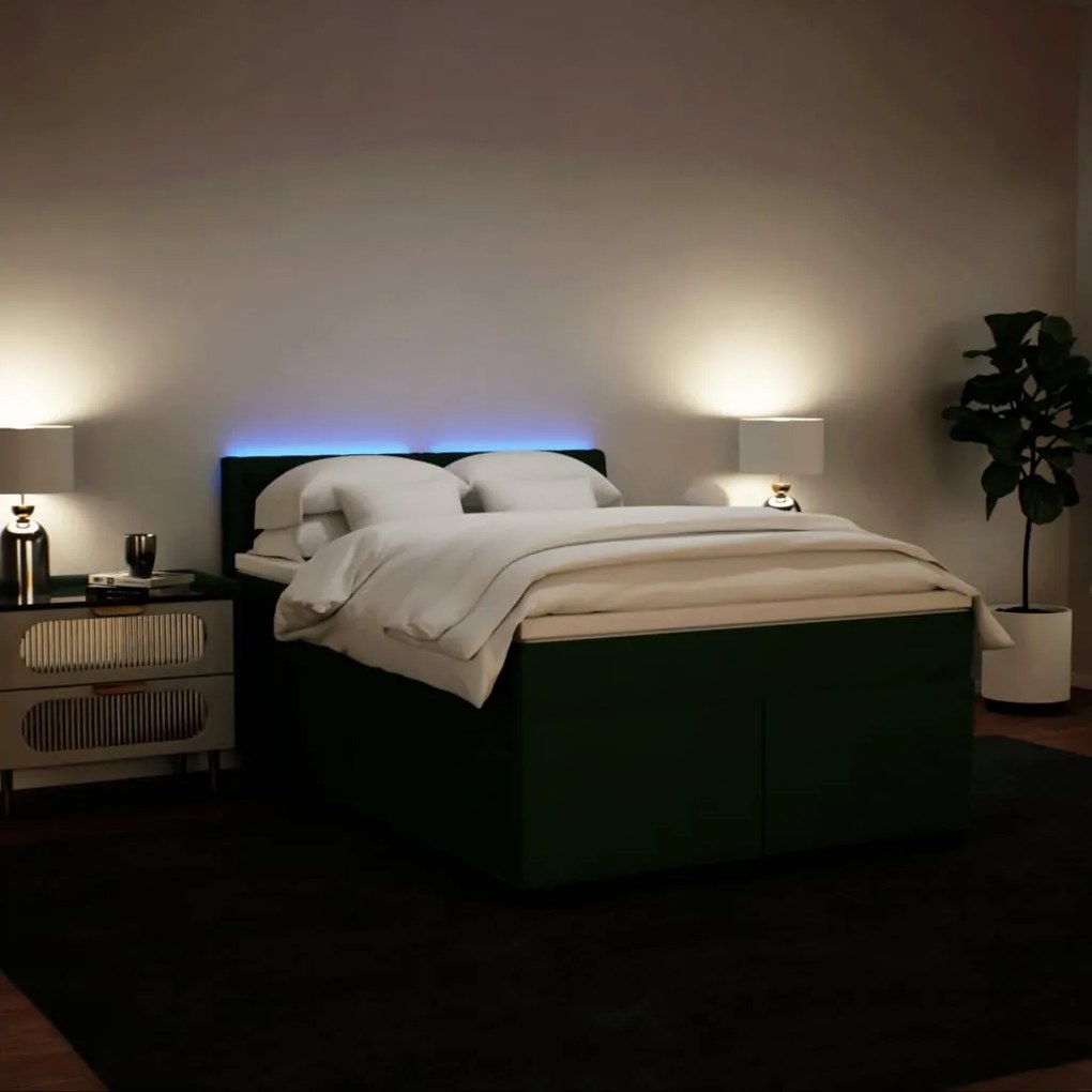 Cama com molas/colchão 140x200 cm veludo verde-escuro