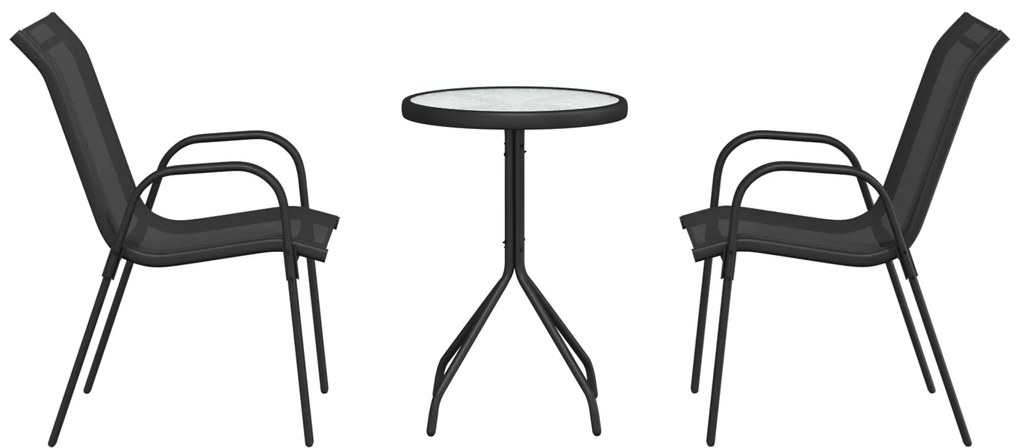 Conjunto Bistro de Jardim de 3 Peças Preto Textilene e Aço