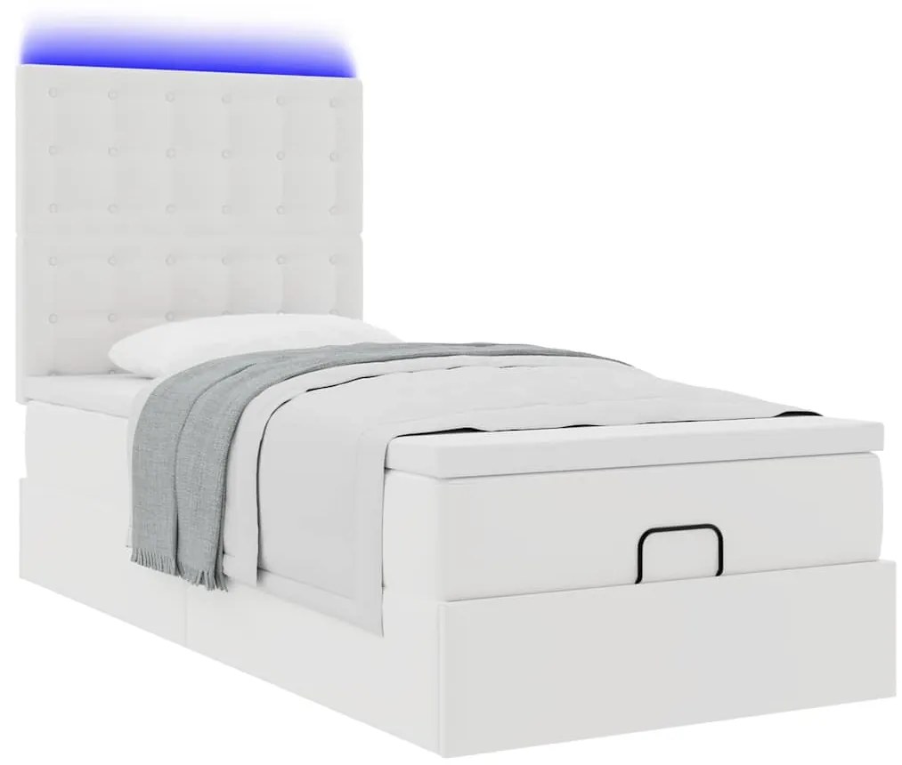 Estrutura de cama otomana com colchão branco couro falso