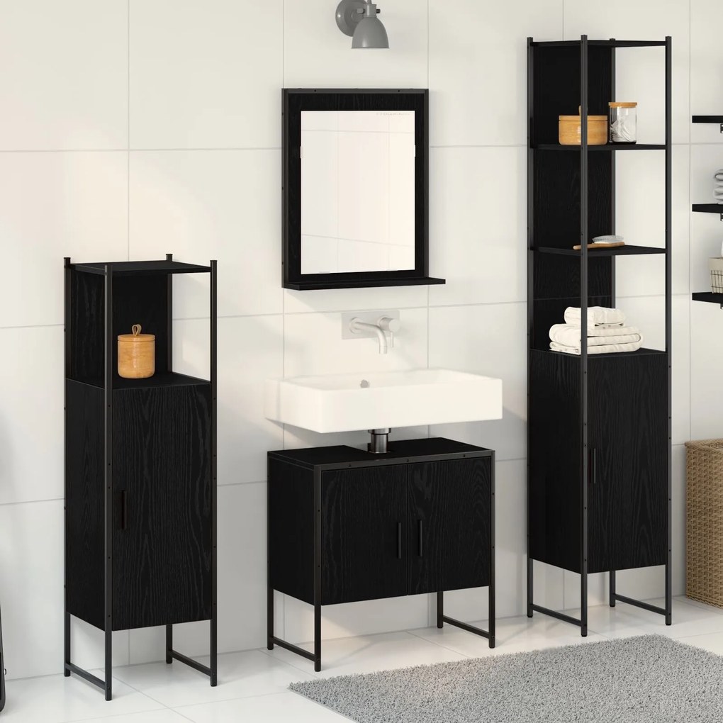 Conjunto de Móveis para Casa de Banho 4 Peças em Carvalho Preto - Made