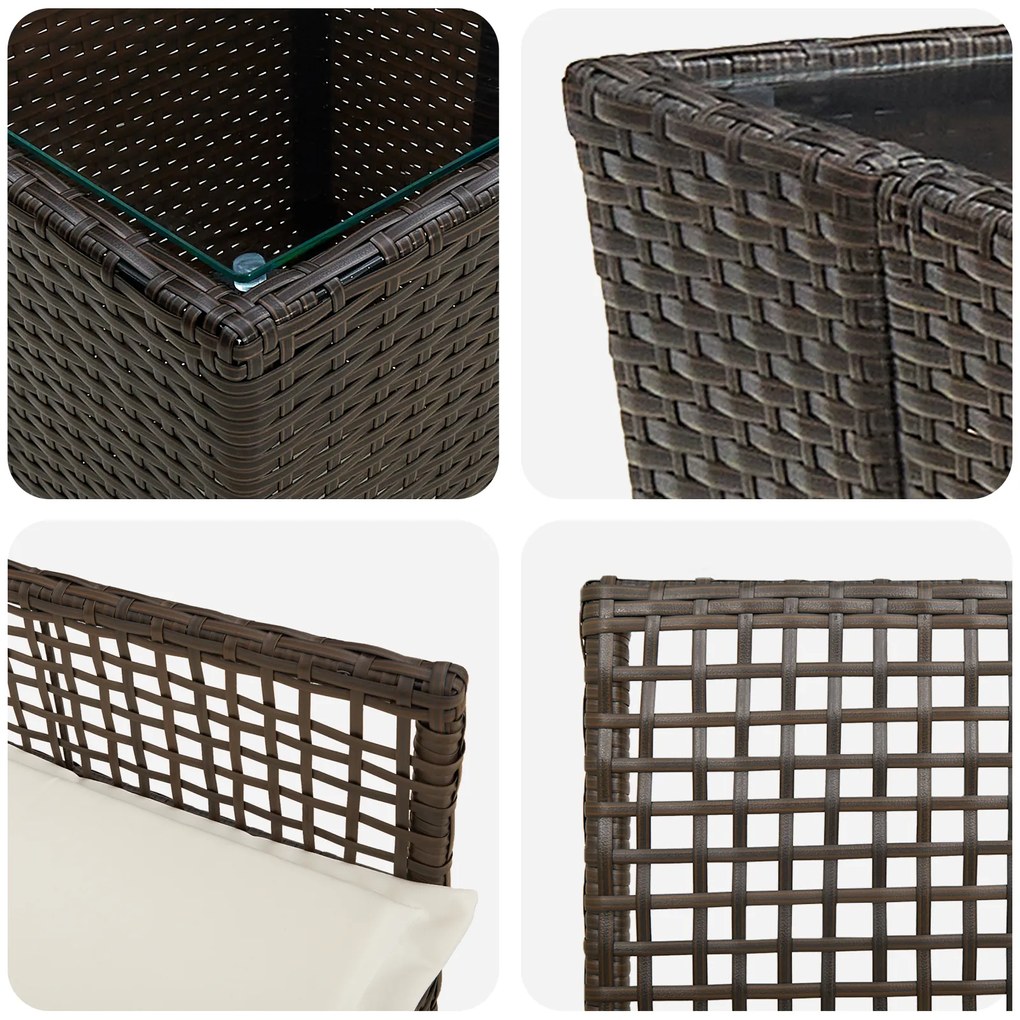 Conjunto de Bistro de Jardim de 3 Peças com Almofadas Castanho em Ratt