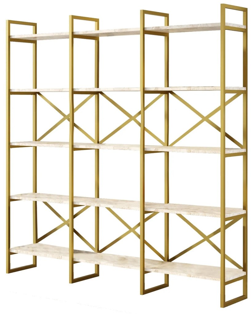 Estante VG6 – Mármore Branco e Dourado – 170x175x30 cm