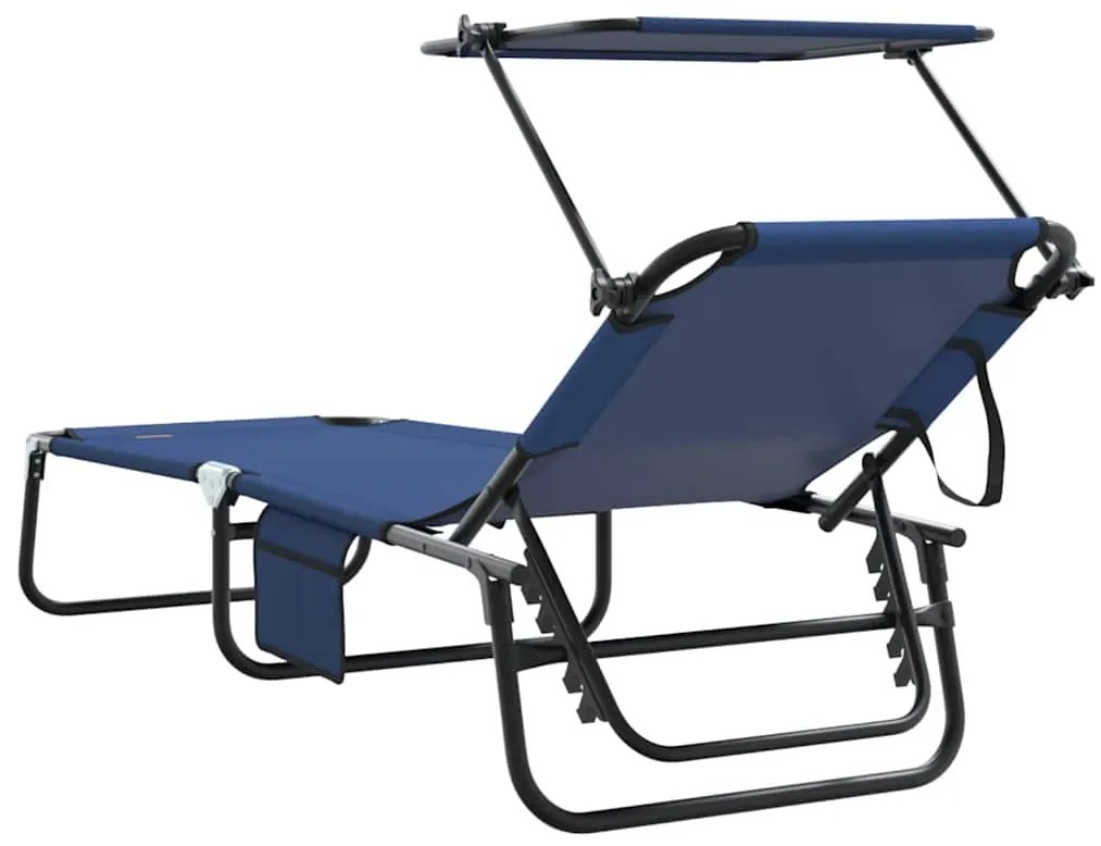 Espreguiçadeiras Dobráveis 2 pcs com Toldo Azul 600D Fabric Oxford