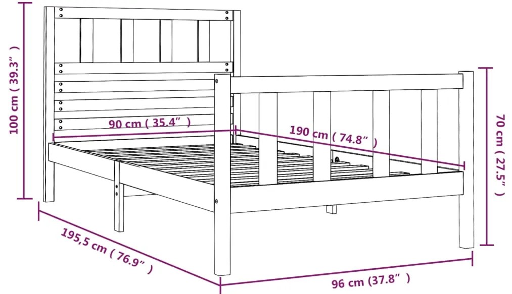 Estrutura de cama solteiro 90x190 cm madeira maciça