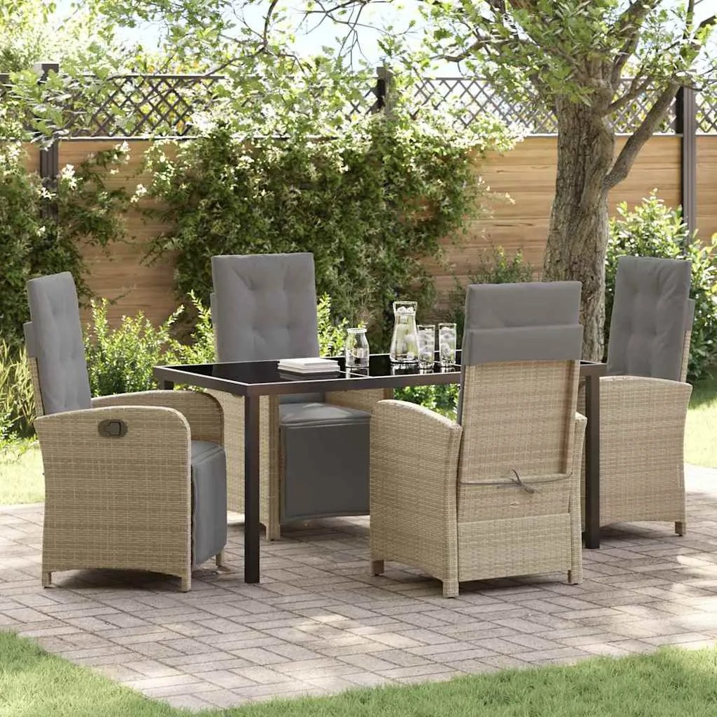 vidaXL Conjunto de Jantar de Jardim de 5 Peças com Almofadas Beiges em Rattan Sintético