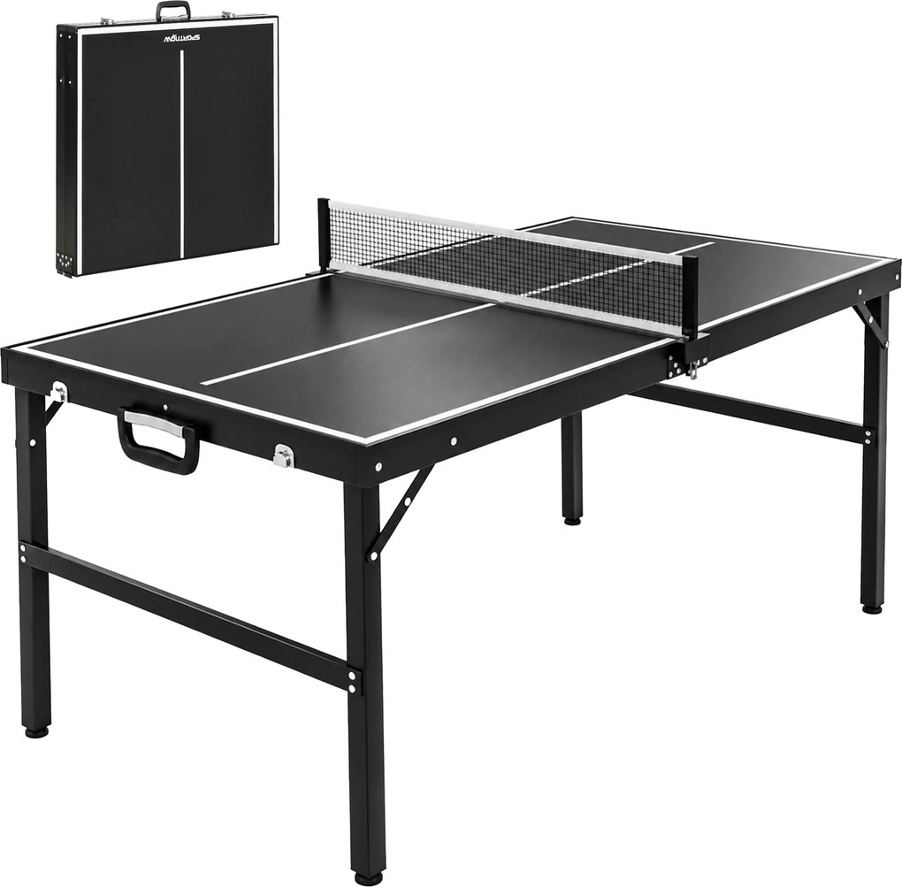 SPORTNOW Mesa de Ping Pong Dobrável com Estrutura de Alumínio Portátil para Interior e Exterior 152x76x72 cm Preto | Aosom Portugal