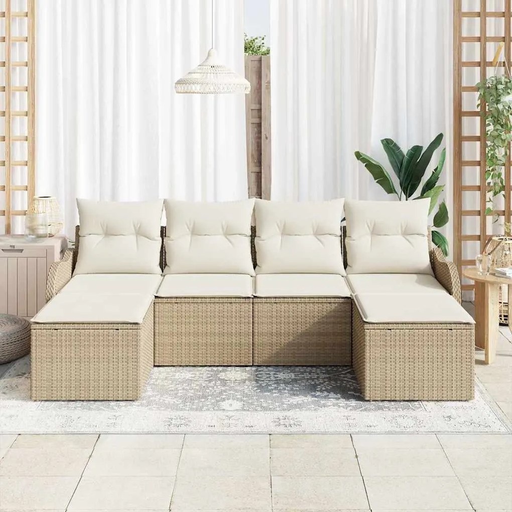 Conjunto de Sofá de Jardim 6 Peças com Almofadas Beijinhas em Polirata