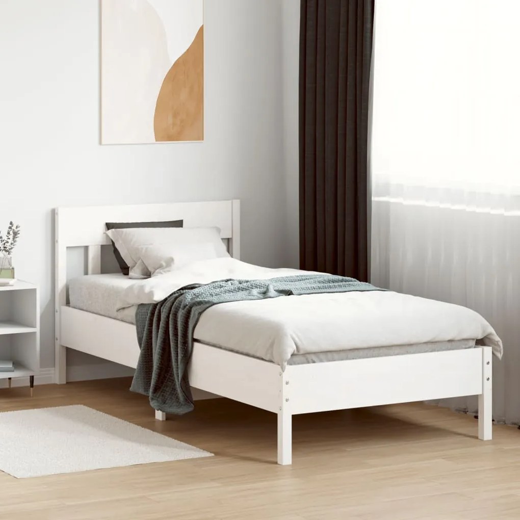 Cama sem colchão 100x200 cm madeira de pinho maciça branco