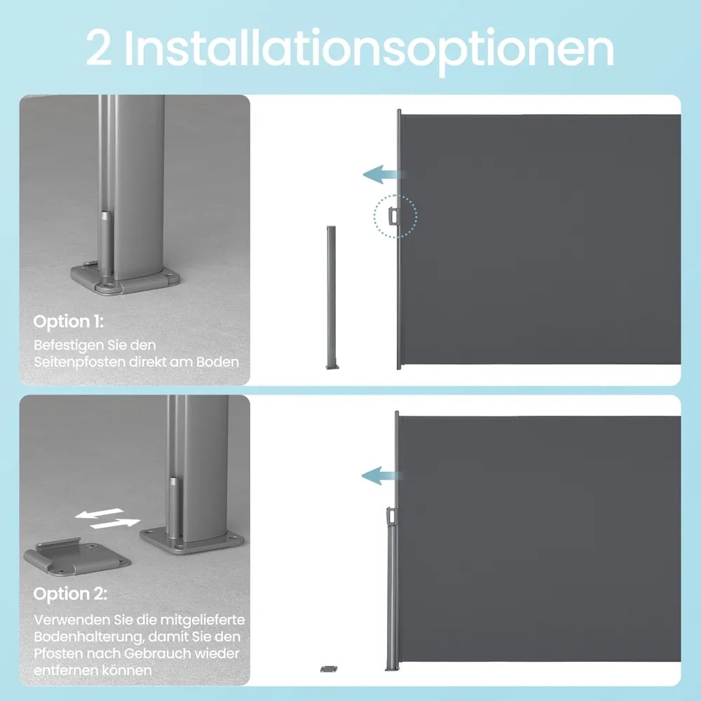 Toldo lateral, cortina lateral extensível 160,1 x 300,1 cm, proteção visual antracite