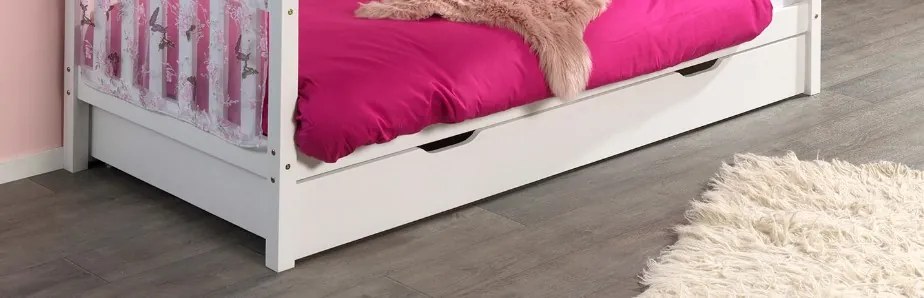 Conjunto Cama infantil de Casa DALLAS 90x200 com gaveta e cortinados Branca