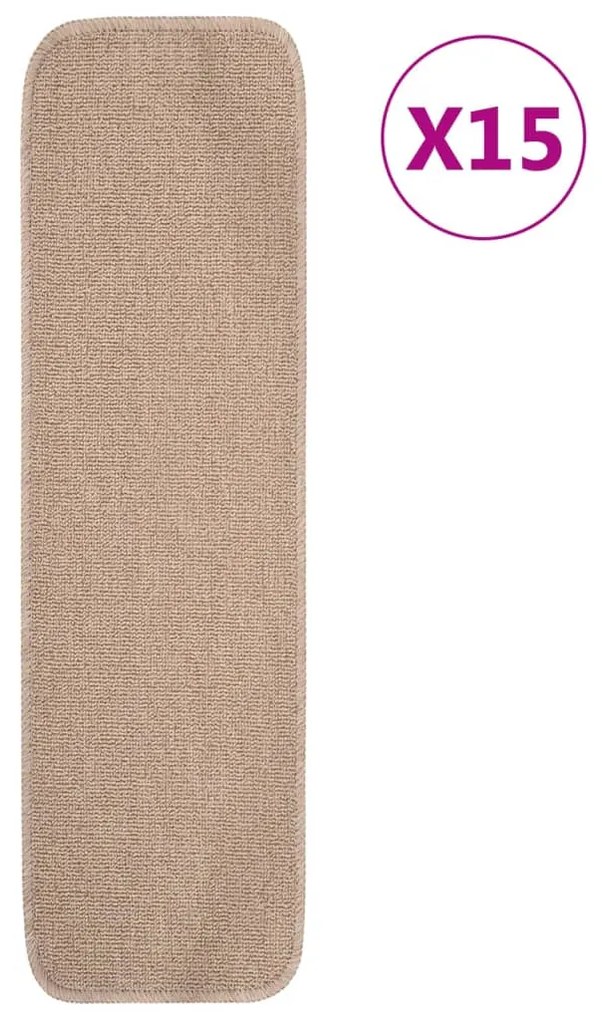 340403 vidaXL Tapetes antiderrapantes retang. p/ escadas 15 pcs 75x20 cm bege