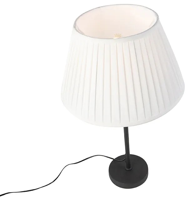 Candeeiro de mesa preto com cúpula plissada creme 35 cm ajustável - Parte Country / Rústico