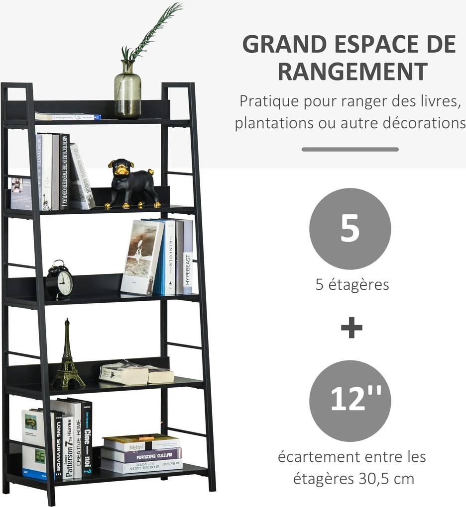 Estante de arrumação em estilo industrial 70 x 35 x 150 cm, inclinada, com 5 níveis , preta