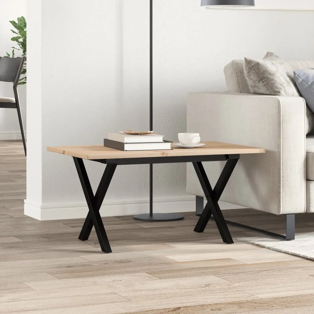 Mesa de centro estrutura em X 80x50x40 cm pinho e aço
