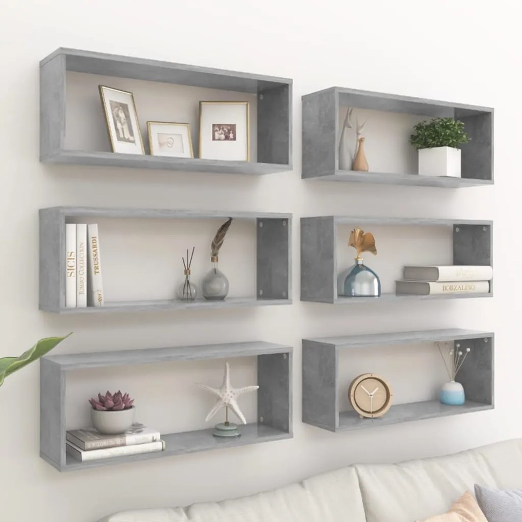 Prateleiras parede forma de cubo 6pcs 60x15x23 cm cinza cimento