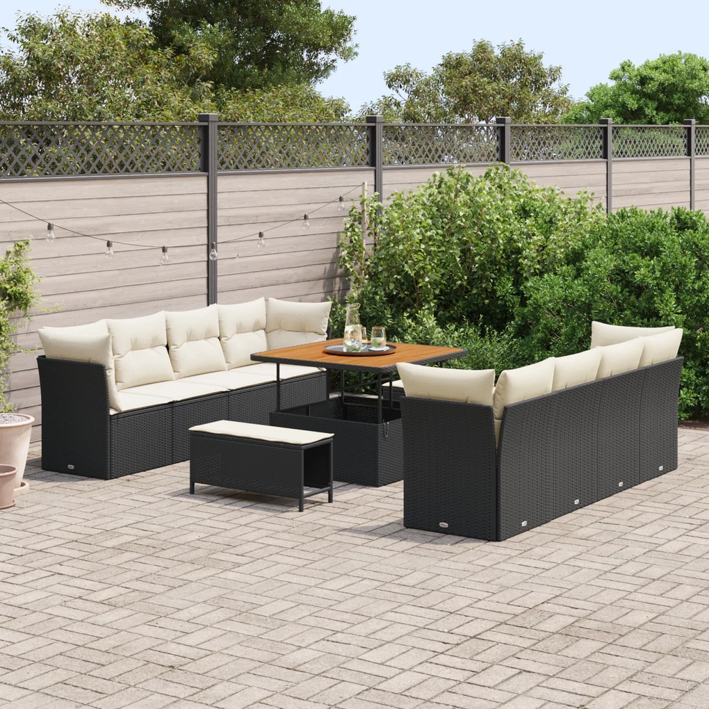 Conjunto de Sofá de Jardim vidaXL com 11 Peças e Almofadas Preto Ratta