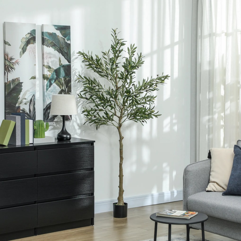 Oliveira Artificial Planta Artificial Decorativa de Interior com 40 Azeitonas Decoração  Ø15x180 cm Verde