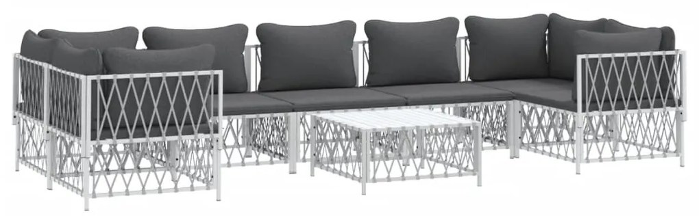 8 pcs conjunto lounge de jardim com almofadões aço branco