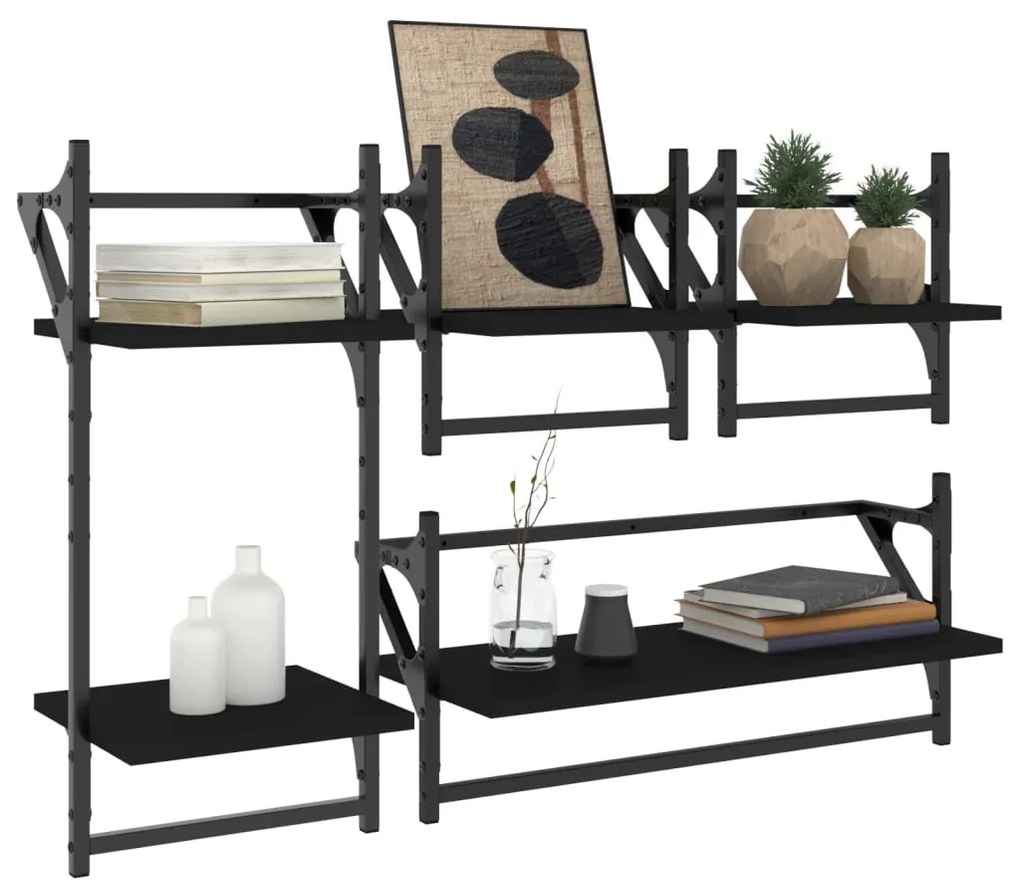 4 pcs prateleiras de parede derivados de madeira preto