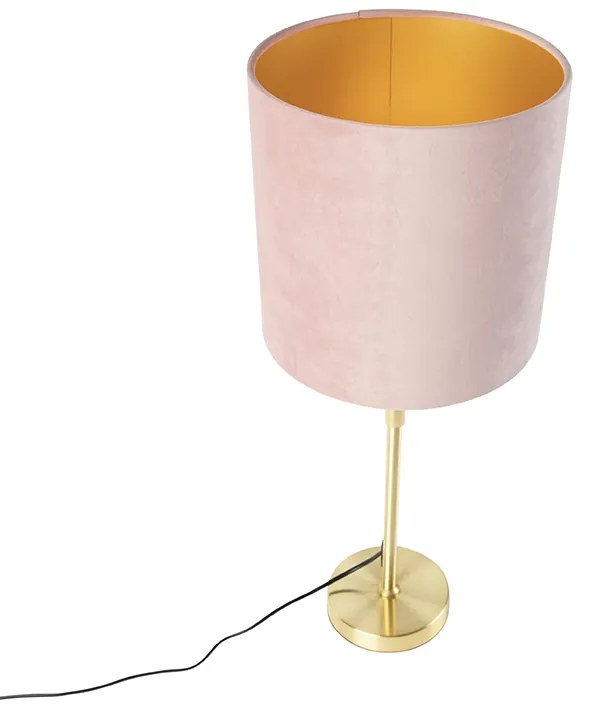 Candeeiro de mesa dourado/latão com abajur de veludo rosa 25 cm - Parte Clássico / Antigo