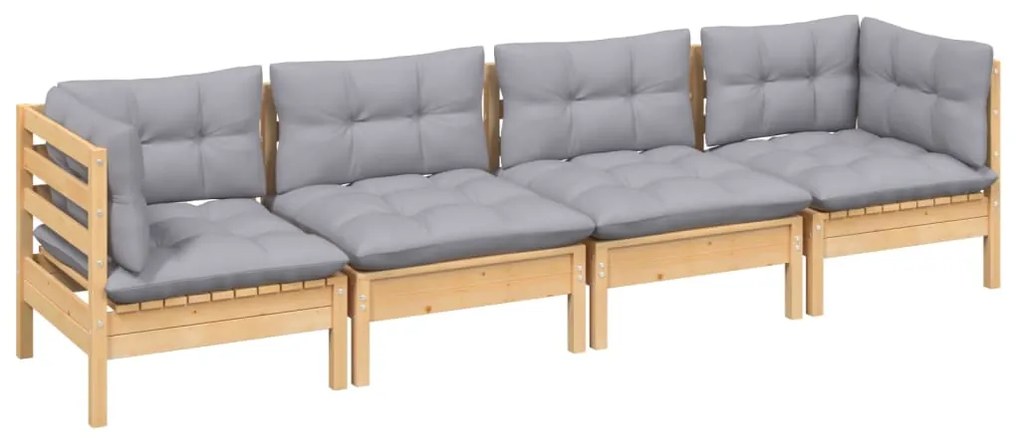 4 pcs conjunto lounge de jardim + almofadões cinza pinho maciço