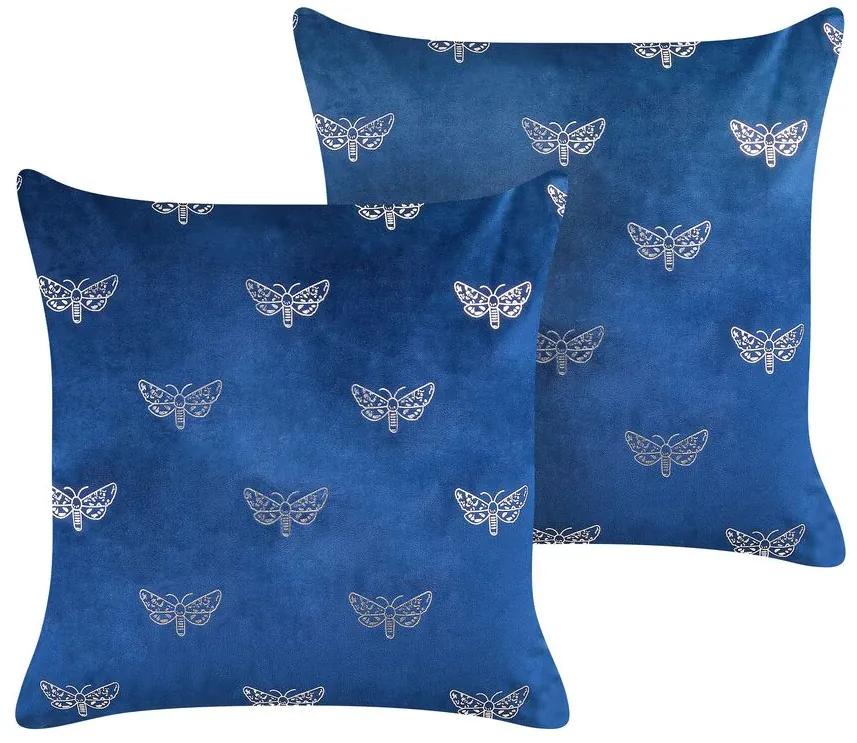 Conjunto de 2 almofadas decorativas em veludo azul marinho 45 x 45 cm YUZURI Beliani