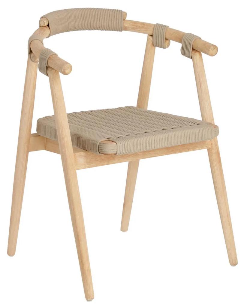 Kave Home - Cadeira Majela madeira maciça eucalipto acabamento efeito carvalho e corda bege FSC 100%