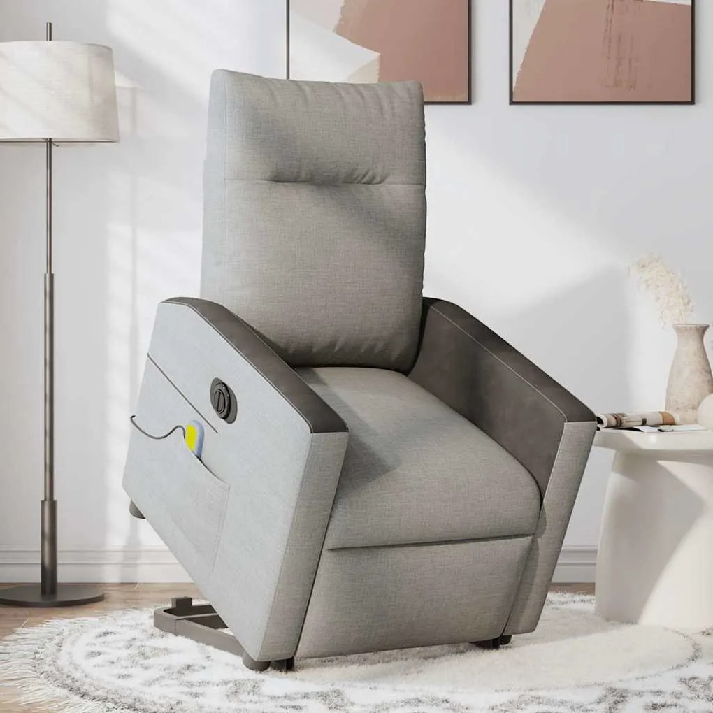 Poltrona elétrica elevatória massagens tecido cinzento-nublado