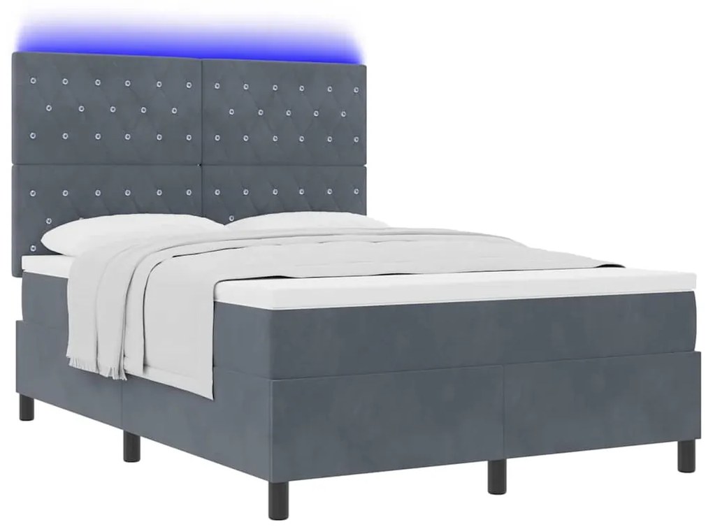 Cama Box Spring vidaXL com Colchão e LED Cinza Escuro 140x200 cm Velud