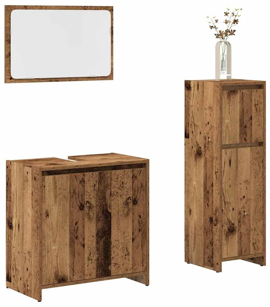 vidaXL 3 pcs conj. móveis casa banho derivados madeira madeira velha