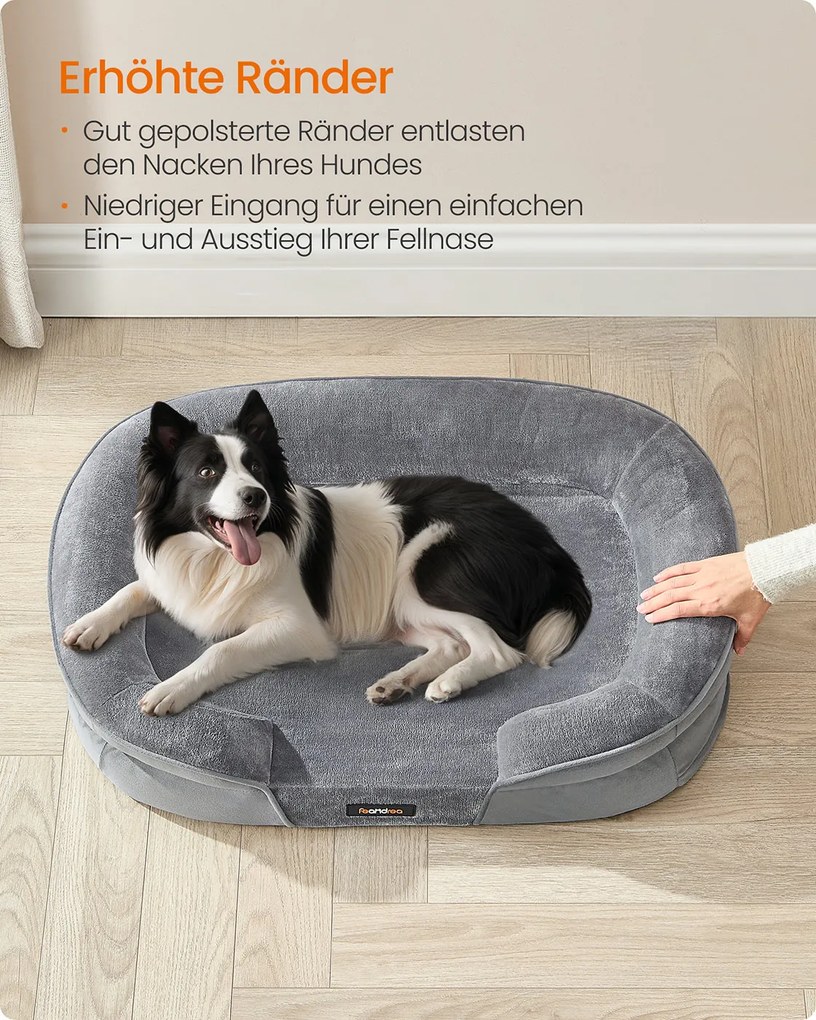 Cama para cães com bordas elevadas 91 x 68 x 18 cm cinza claro