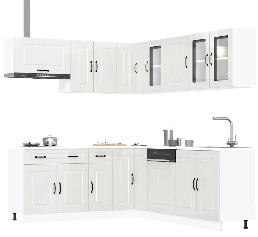 11 peças armário de cozinha conjunto Kalmar brilho branco