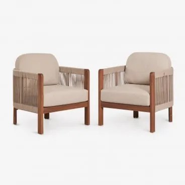 Pack De 2 Poltronas De Jardim Em Madeira De Acácia E Corda Trançada Serel Castanho Areia Claro - Sklum