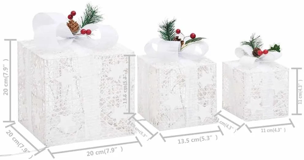 Caixas de presente de Natal decorativas 3 pcs int/ext. branco