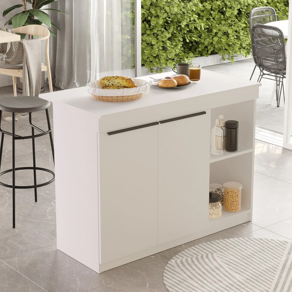 Ilha de Cozinha "Orren" - 120x88x60 cm - Branco - Design Moderno