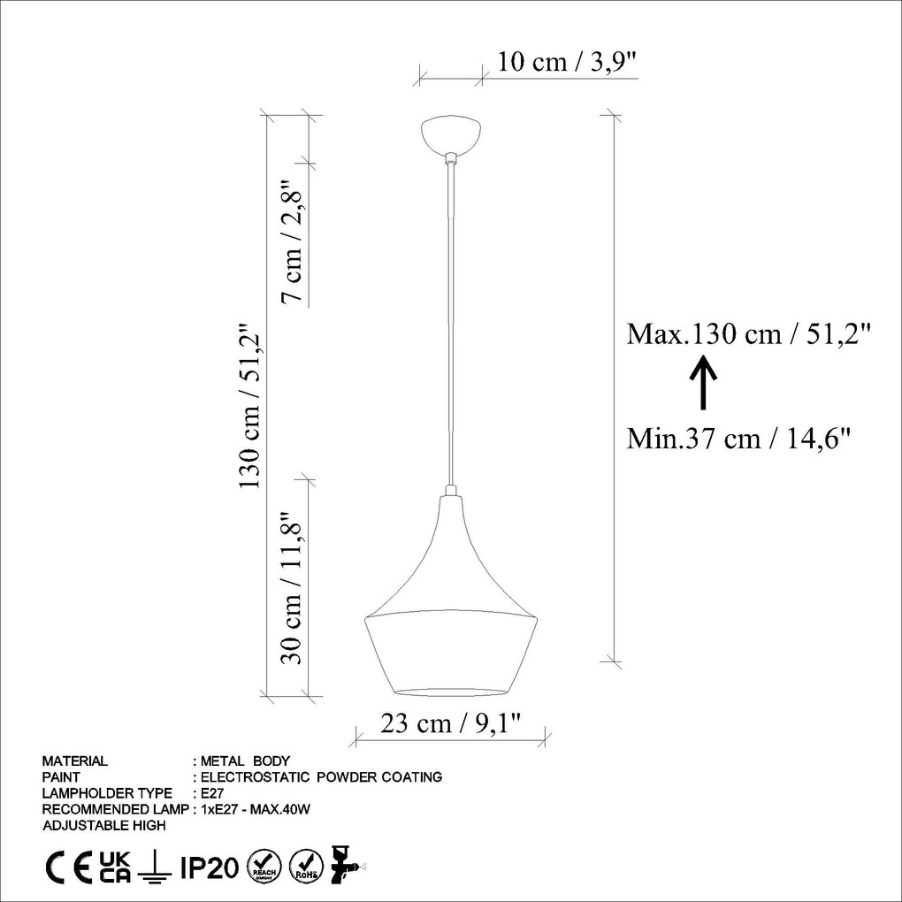 Candeeiro Suspenso Tom – Antiquation – Ø23 h:30 cm
