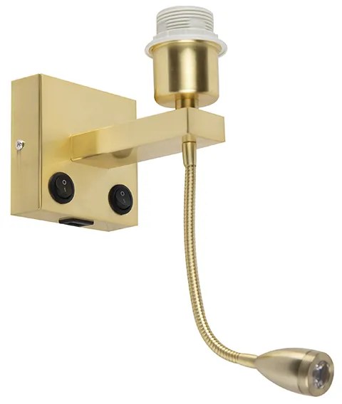 Candeeiro de parede Art Deco dourado com USB e braço flexível - Brescia Combi