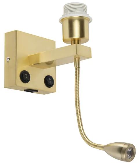 LED Candeeiro de parede art déco dourado com USB e braço flexível - Brescia Combi Moderno,Art Deco