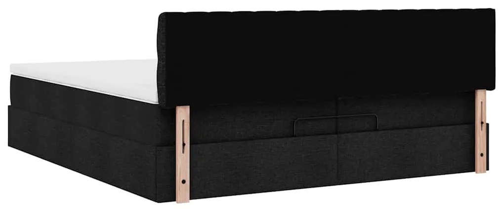 Estrutura de cama otomana com colchão 200x200 cm tecido preto