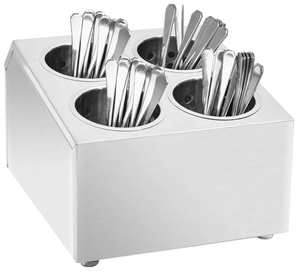 vidaXL Porta-talheres 4 escorredores quadrado aço inoxidável