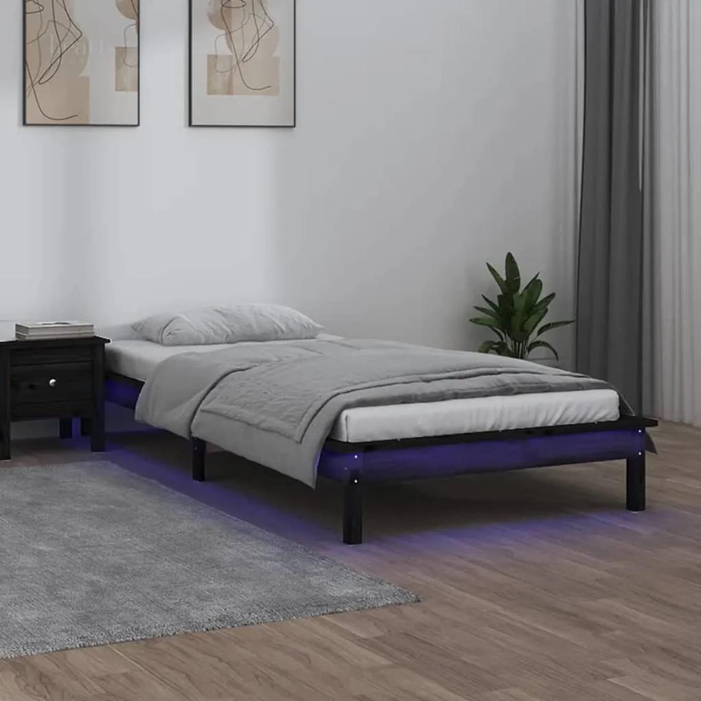 820640 vidaXL Estrutura de cama c/ LED solteiro 90x190cm madeira maciça preto