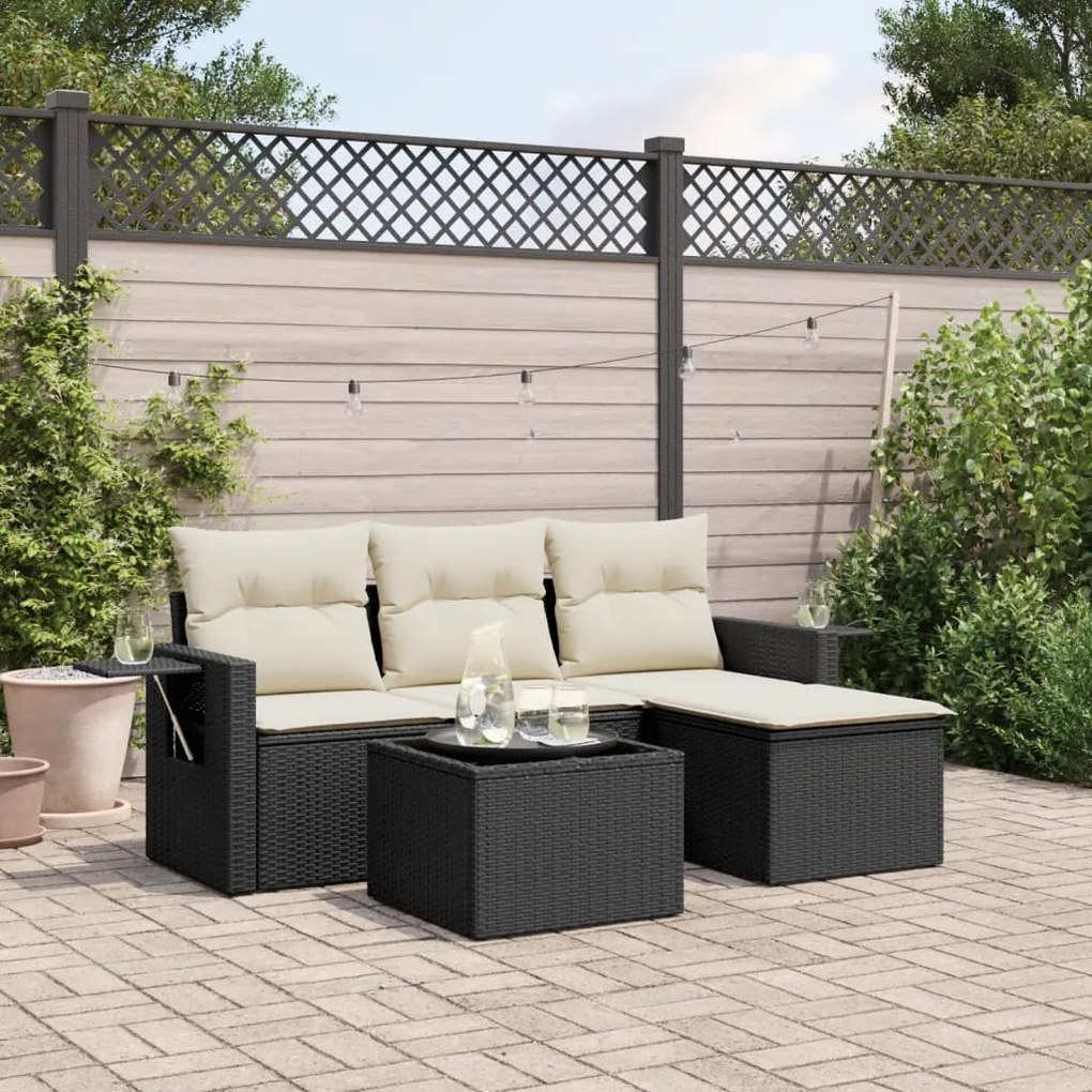 vidaXL 4 pcs conjunto de sofás para jardim c/ almofadões vime PE preto