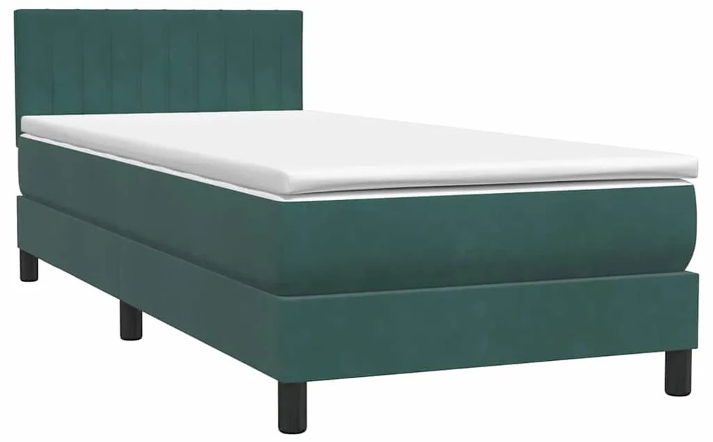 Cama com molas/colchão 90x220 cm veludo verde-escuro