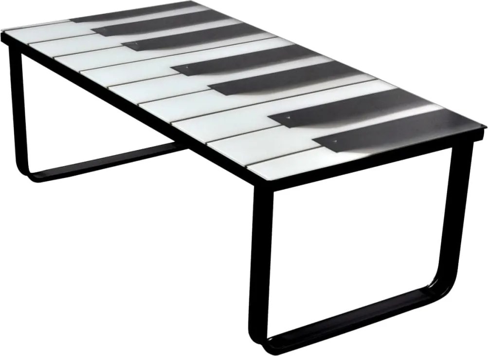 vidaXL Mesa de centro, tampo de vidro com impressão de piano