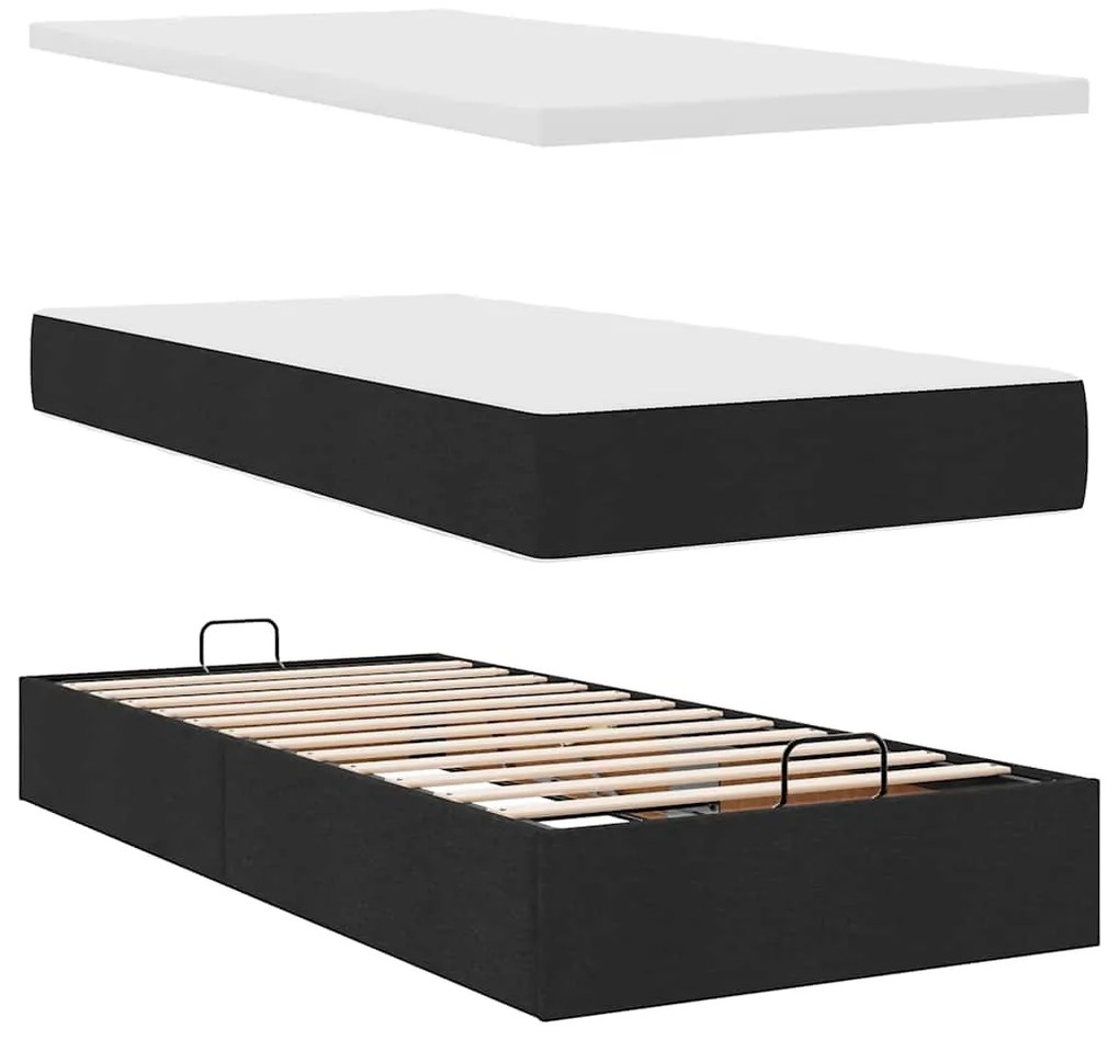 Cama otomana com colchão 90x200 cm tecido preto
