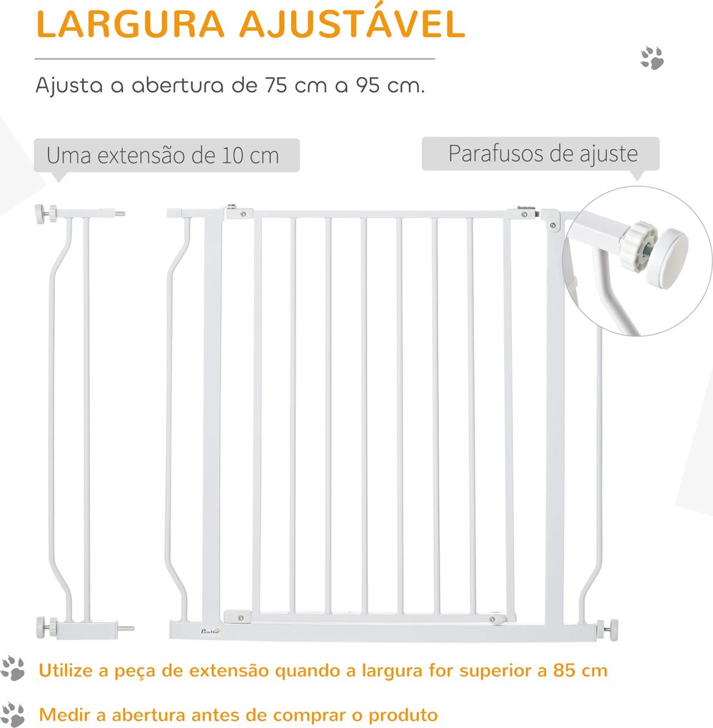Barreira de Segurança para Cães Extensível para Escadas e Portas 75-95cm com  Extensão de 10 cm Altura 76 cm Branco