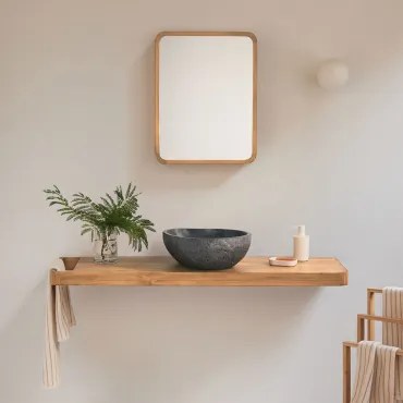 Conjunto De Móvel De Casa De Banho 130x45 Cm Suspenso Em Madeira De Teca Neill Madeira De Teca & Irregular Em Cimento - Sklum