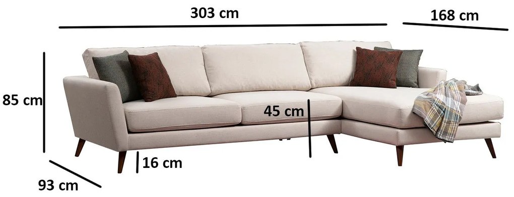 Sofá-Cama de Canto Mayorka - Bege Castanho - 303 x 168 x 93 cm