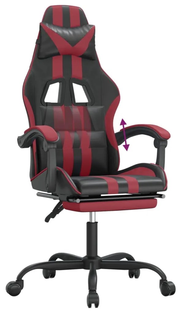 Cadeira gaming +apoio pés couro artificial preto/vermelho tinto